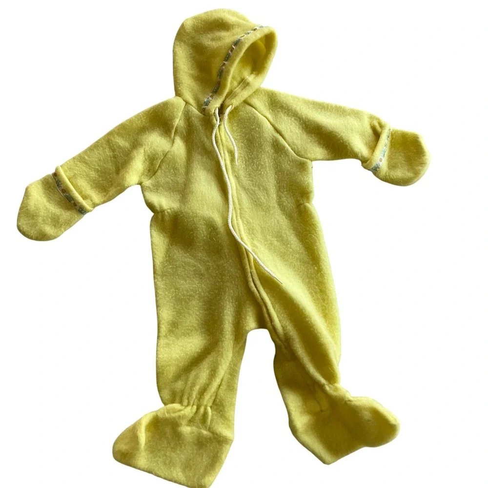 Vintage Fleece Bunting Pajamas Baby 0-9M Yellow Hooded Train Trim One Piece